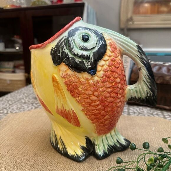 Bassano Made in Italy Ceramic Vintage Tropical Fish Pitcher Pottery Hand Painted - Picture 2 of 11